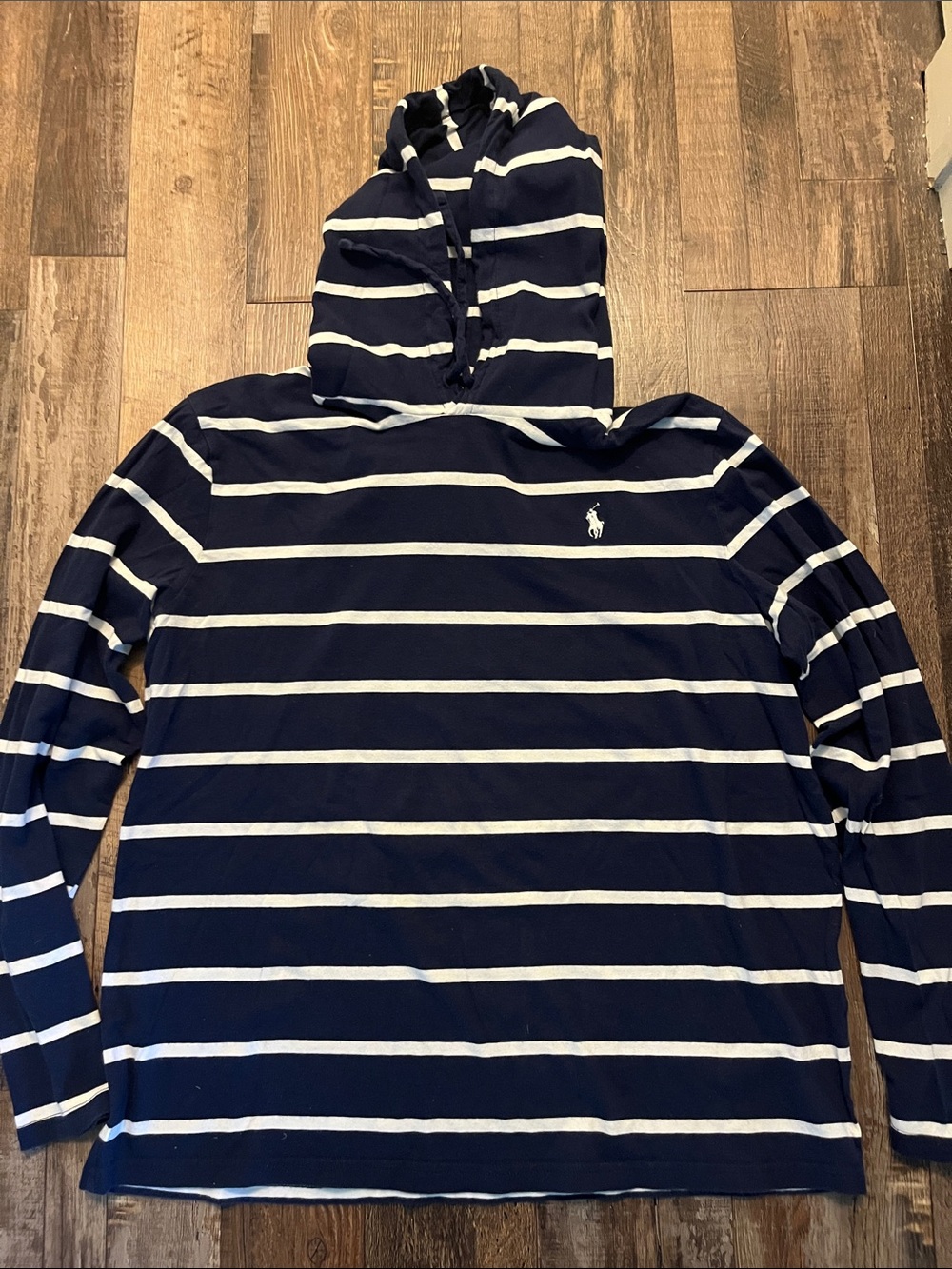 Polo by Ralph Lauren Navy & White Striped Hooded Long Sleeve Tee hoodie